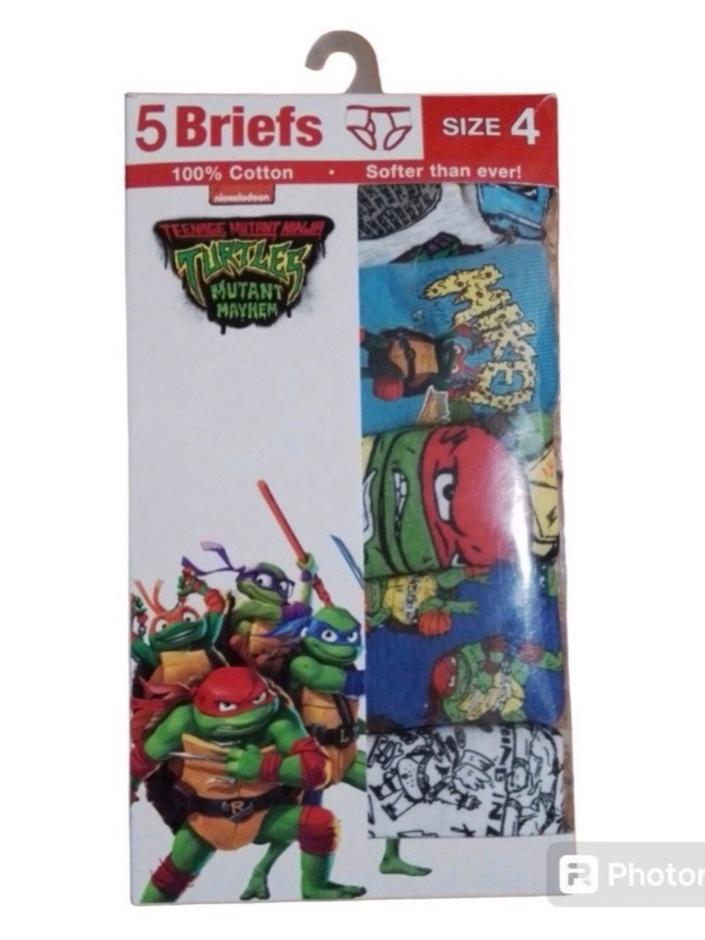 Nickelodeon Teenage Mutant Ninja Turtles Boys 5-Pack Briefs Size 4 100% Cotton